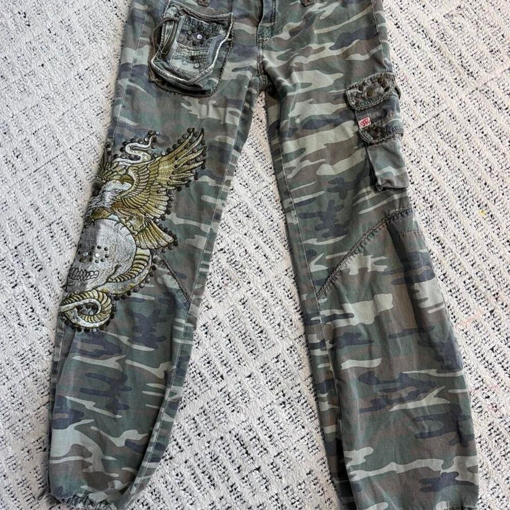 Rare Vintage Miss Me Camo Cargo Pants Size L Embroidered Skull/Eagle